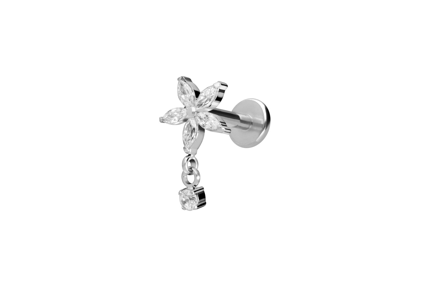 Titan Labret Piercing mit Innengewinde KRISTALLBLUME + KRISTALL